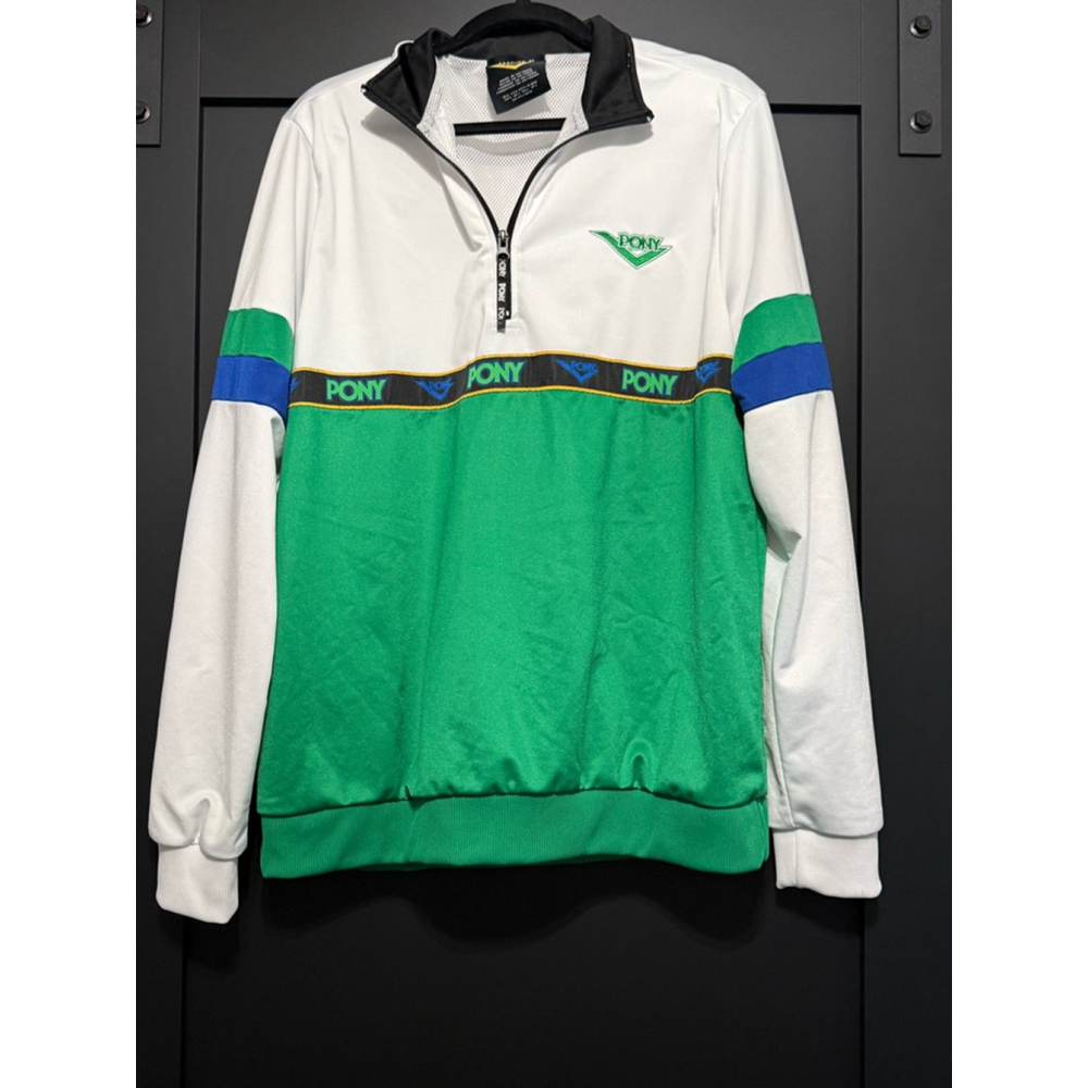 Men's Pony Pullover Jacket Size L Green and White